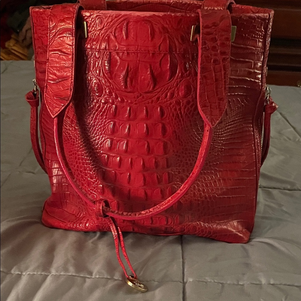 Brahmin Red Crocodile Embossed Tote Bag